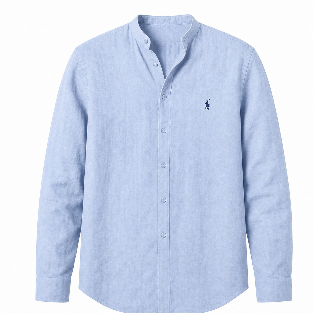 Amalfi Long-Sleeve Henley Shirt in Blue on a white background