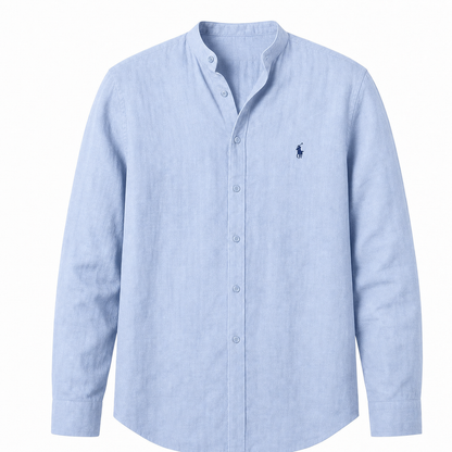 Amalfi Long-Sleeve Henley Shirt in Blue on a white background