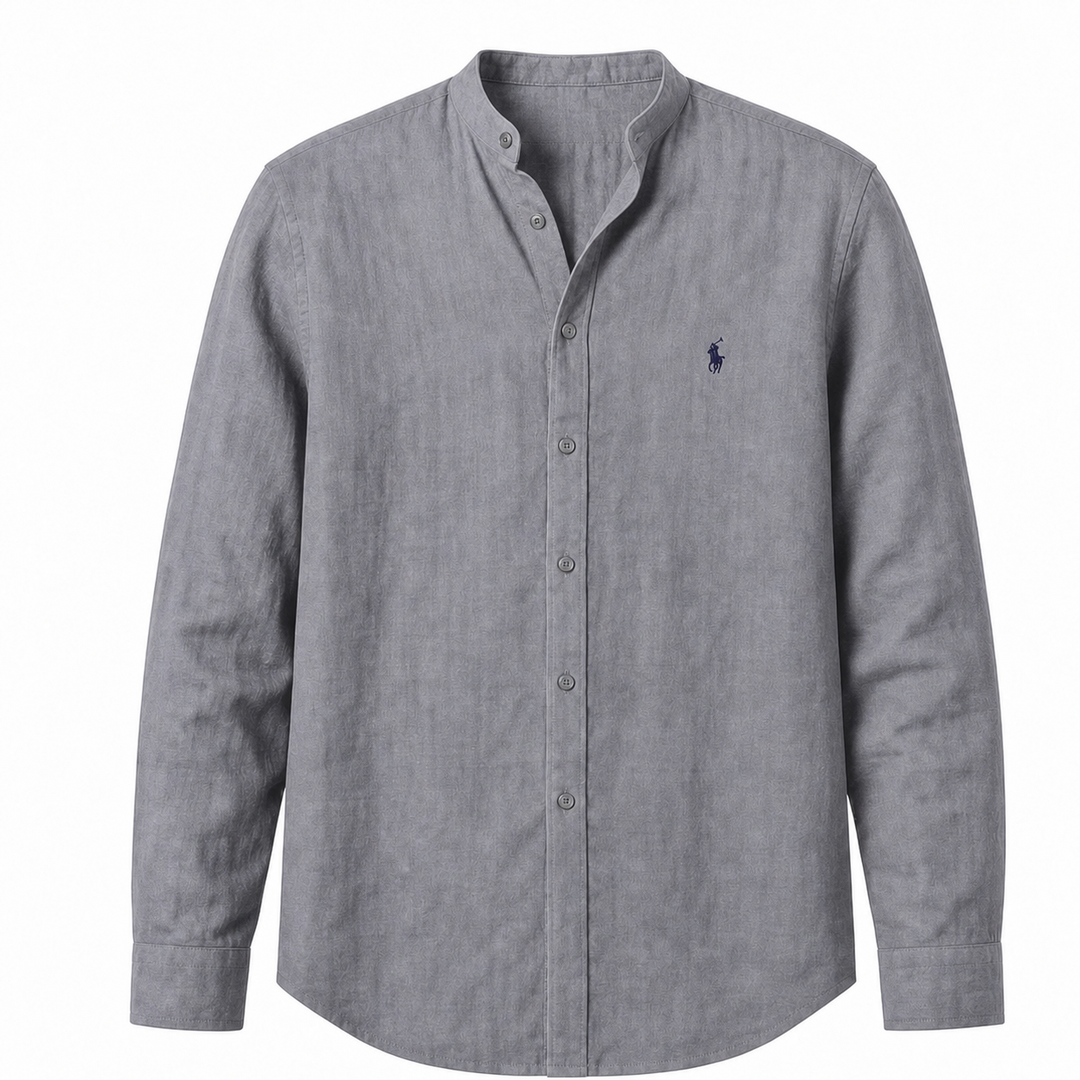 Amalfi Long-Sleeve Henley Shirt in Grey on a white background