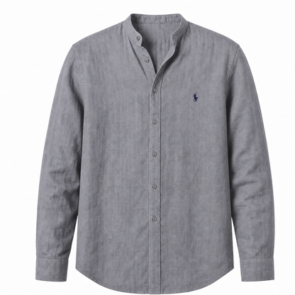 Amalfi Long-Sleeve Henley Shirt in Grey on a white background