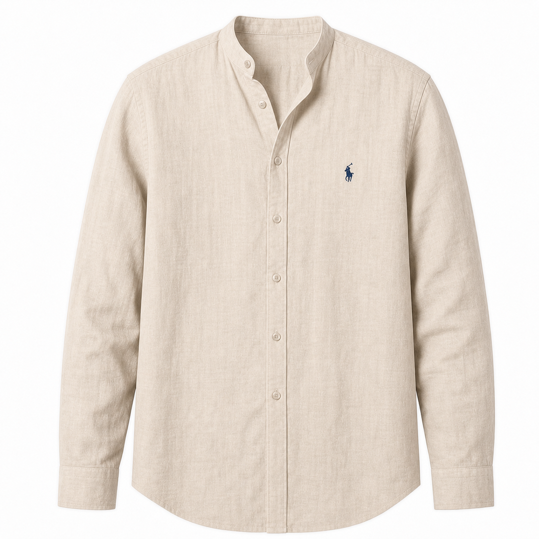 Amalfi Long-Sleeve Henley Shirt in Khaki on a white background