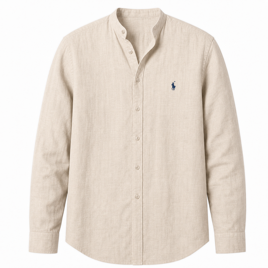 Amalfi Long-Sleeve Henley Shirt in Khaki on a white background