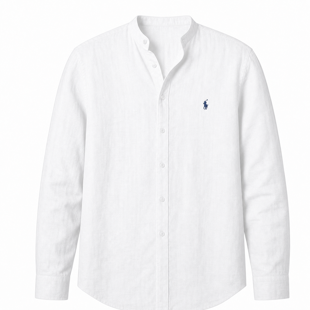 Amalfi Long-Sleeve Henley Shirt in White on a white background