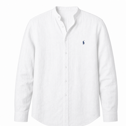 Amalfi Long-Sleeve Henley Shirt in White on a white background