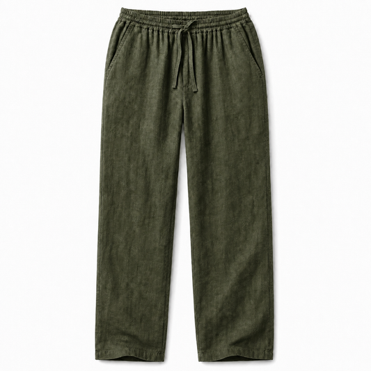 Forte Relaxed Linen Trousers — Army Green
