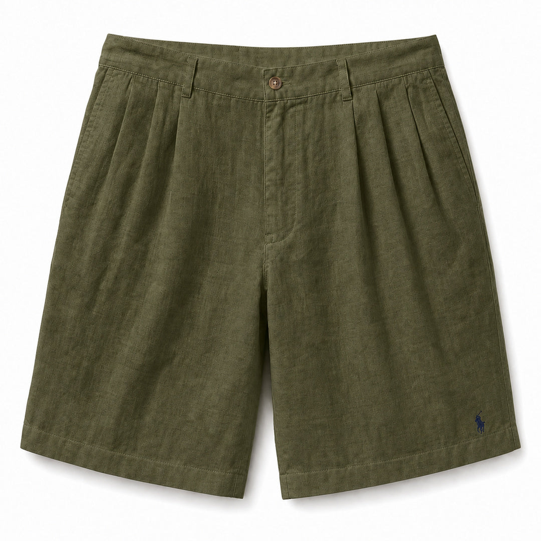 Capri Pleated Linen Shorts — Army Green