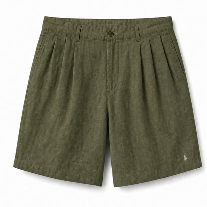 Amalfi Cotton-Linen Shorts — Army Green