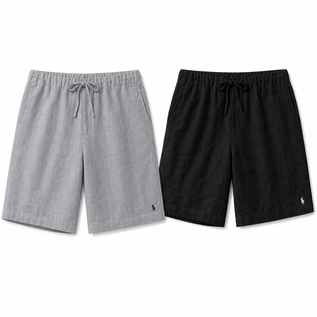 [2-Pack] Bellagio Drawstring Linen Shorts - Grey / Black
