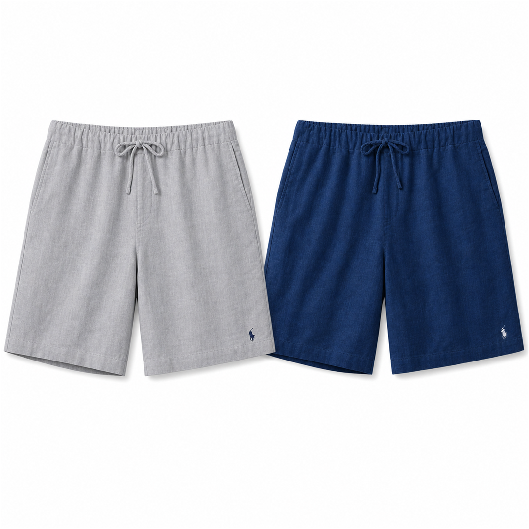 [2-Pack] Bellagio Drawstring Linen Shorts - Grey / Navy