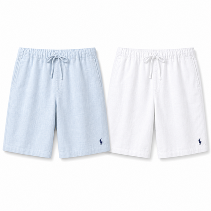 [2-Pack] Bellagio Drawstring Linen Shorts - Light Blue / White
