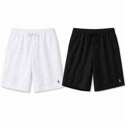[2-Pack] Bellagio Drawstring Linen Shorts - White / Black