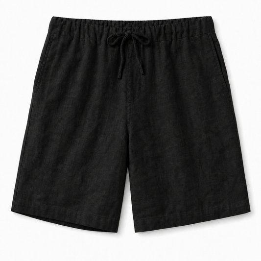 Bellagio Drawstring Linen Shorts — Black