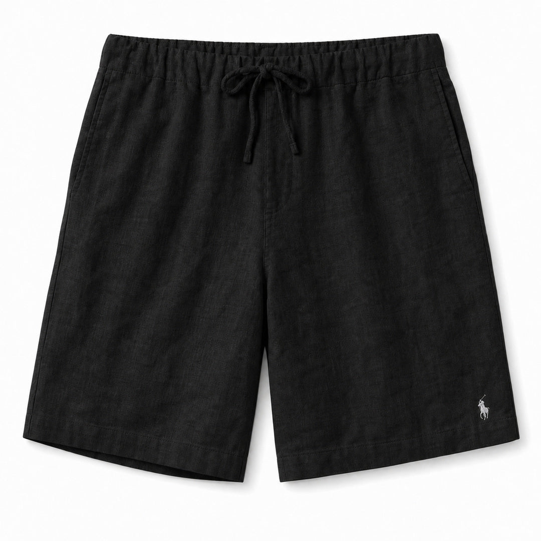 Bellagio Drawstring Linen Shorts — Black