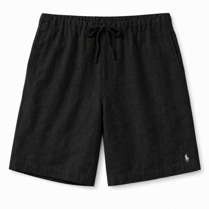 Bellagio Drawstring Linen Shorts — Black