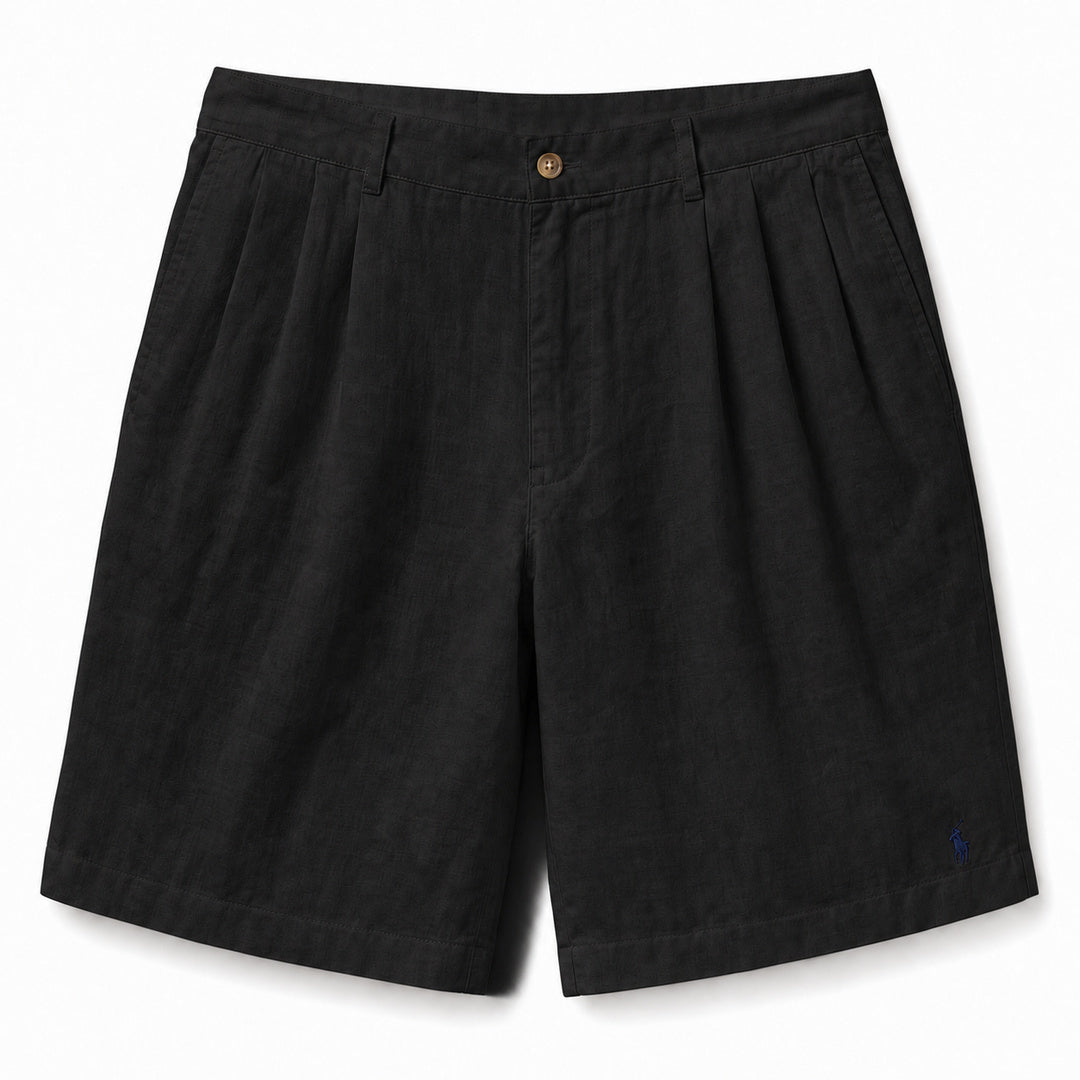 Capri Pleated Linen Shorts — Black