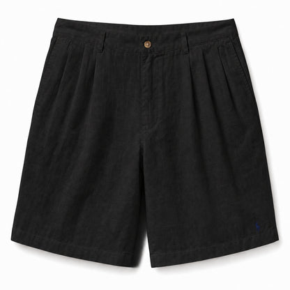 Capri Pleated Linen Shorts — Black