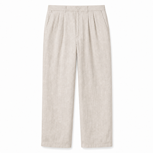Napoli Pleated Linen Trousers — Champagne