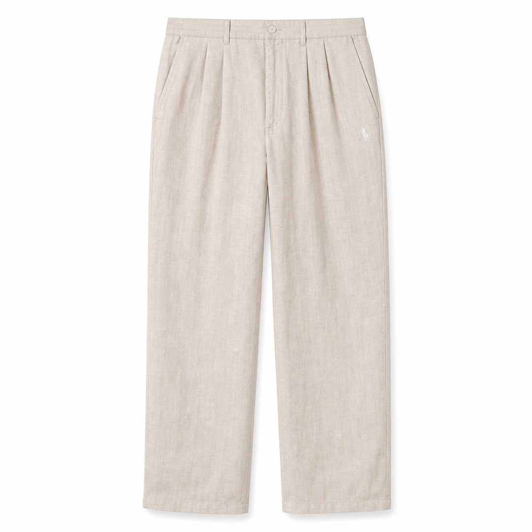 Napoli Pleated Linen Trousers — Champagne