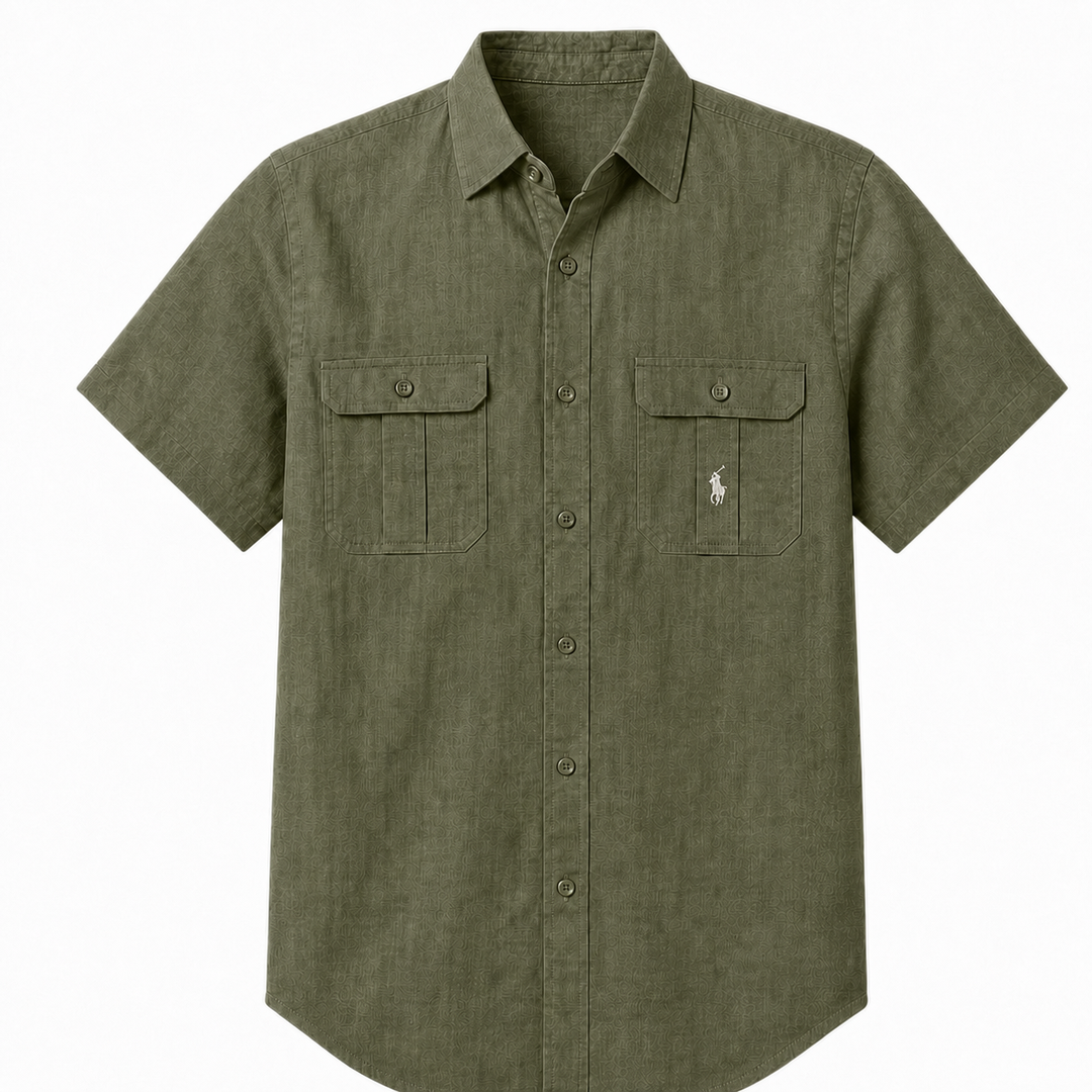 Como Short-Sleeve Utility Shirt in Army Green on a white background