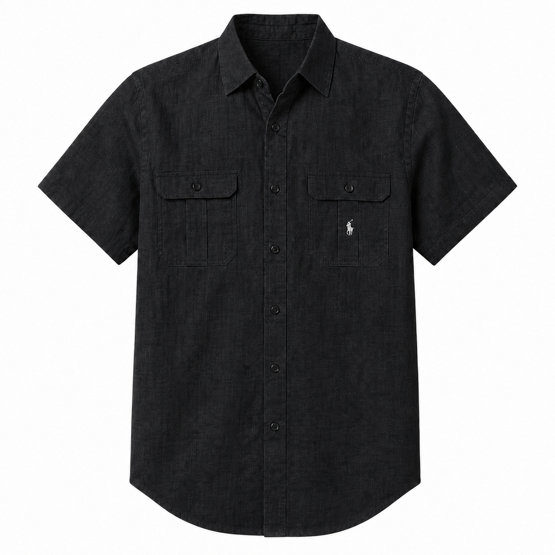 Como Short-Sleeve Utility Shirt in Black on a white background