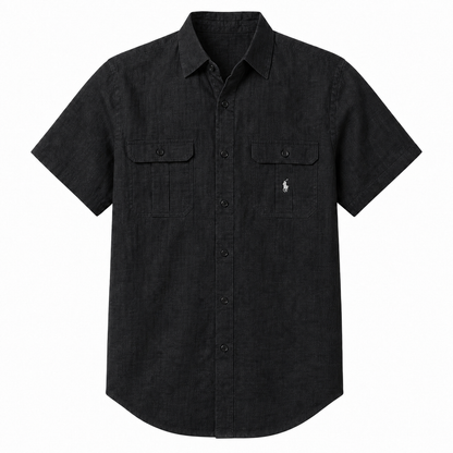 Como Short-Sleeve Utility Shirt in Black on a white background