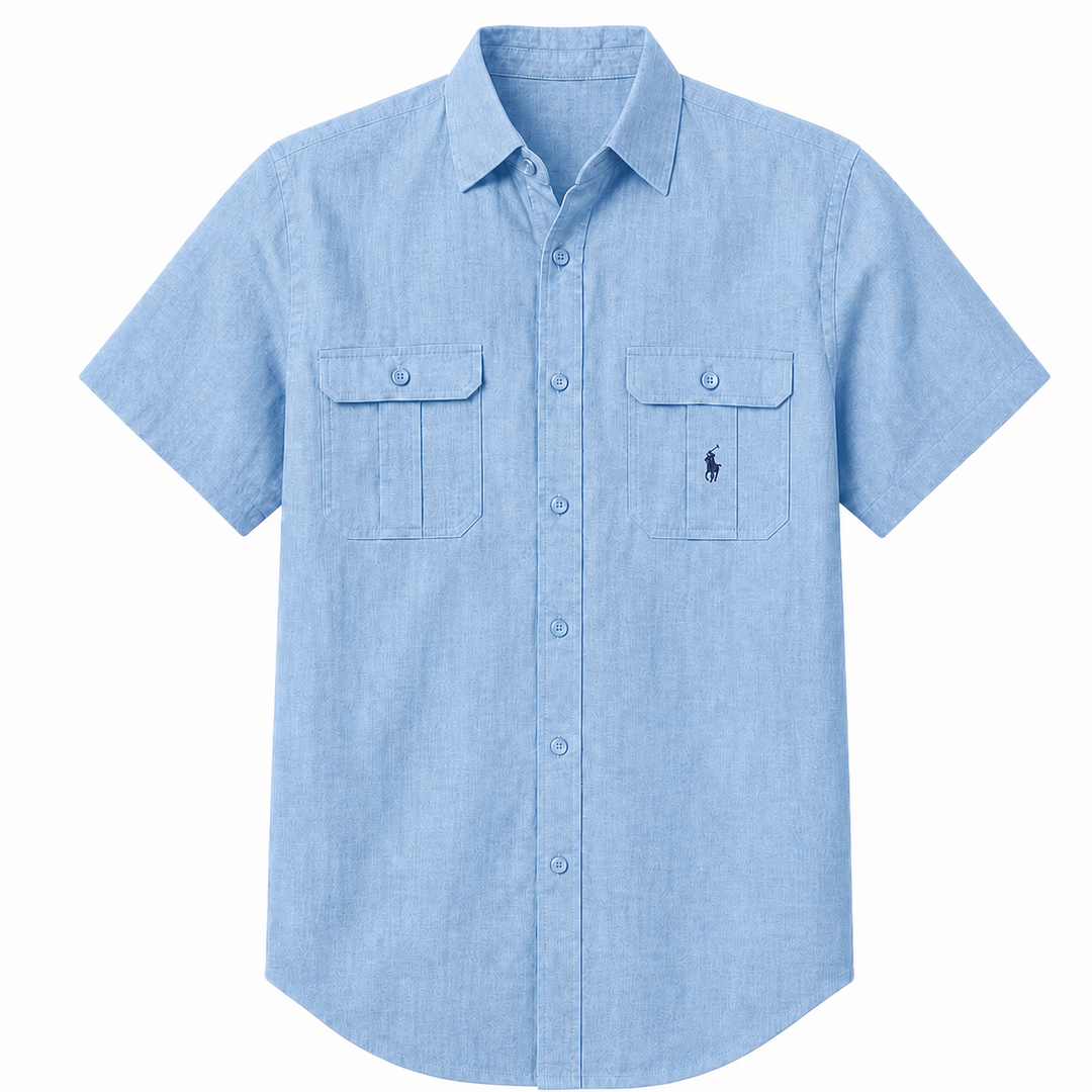 Como Short-Sleeve Utility Shirt in Blue on a white background