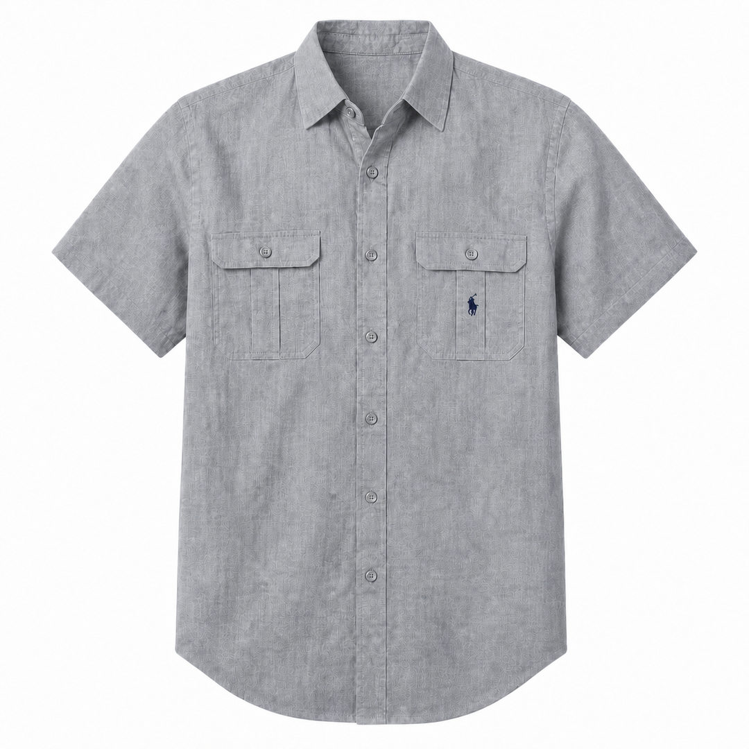 Como Short-Sleeve Utility Shirt in Grey on a white background