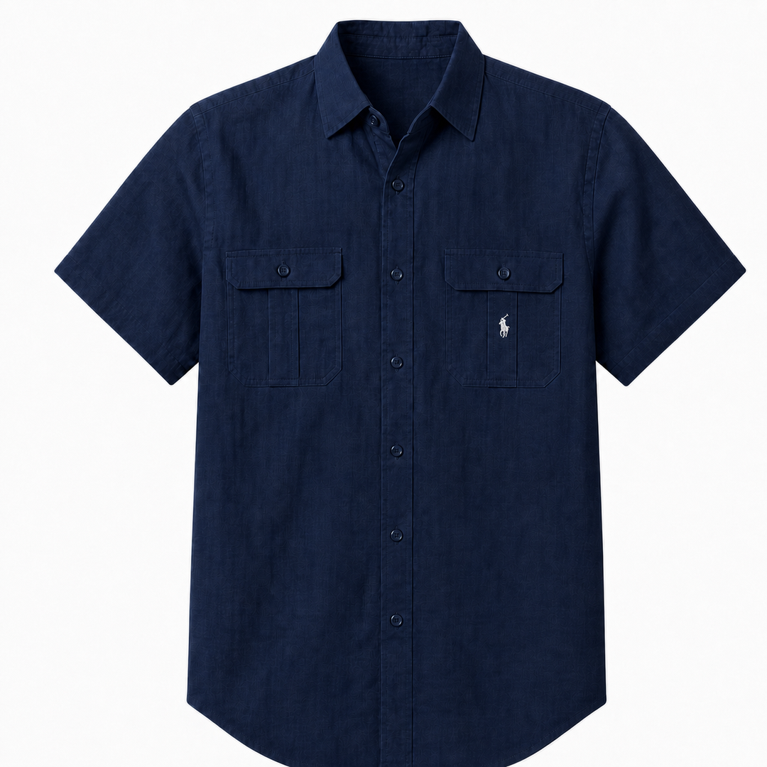 Como Short-Sleeve Utility Shirt in Navy on a white background