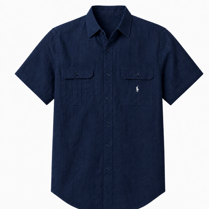 Como Short-Sleeve Utility Shirt in Navy on a white background