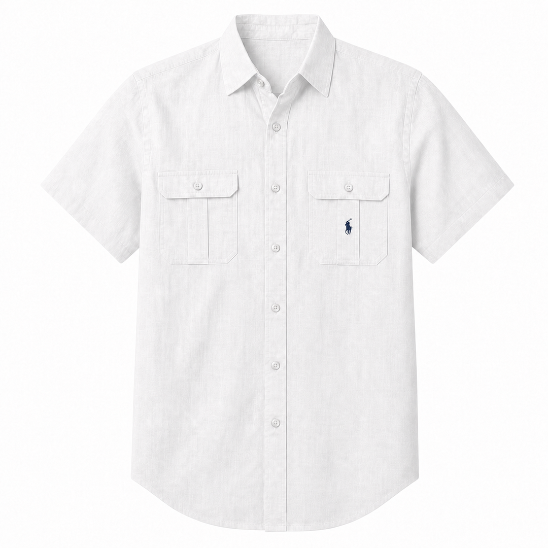 Como Short-Sleeve Utility Shirt in White on a white background