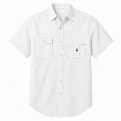 Como Short-Sleeve Utility Shirt in White on a white background
