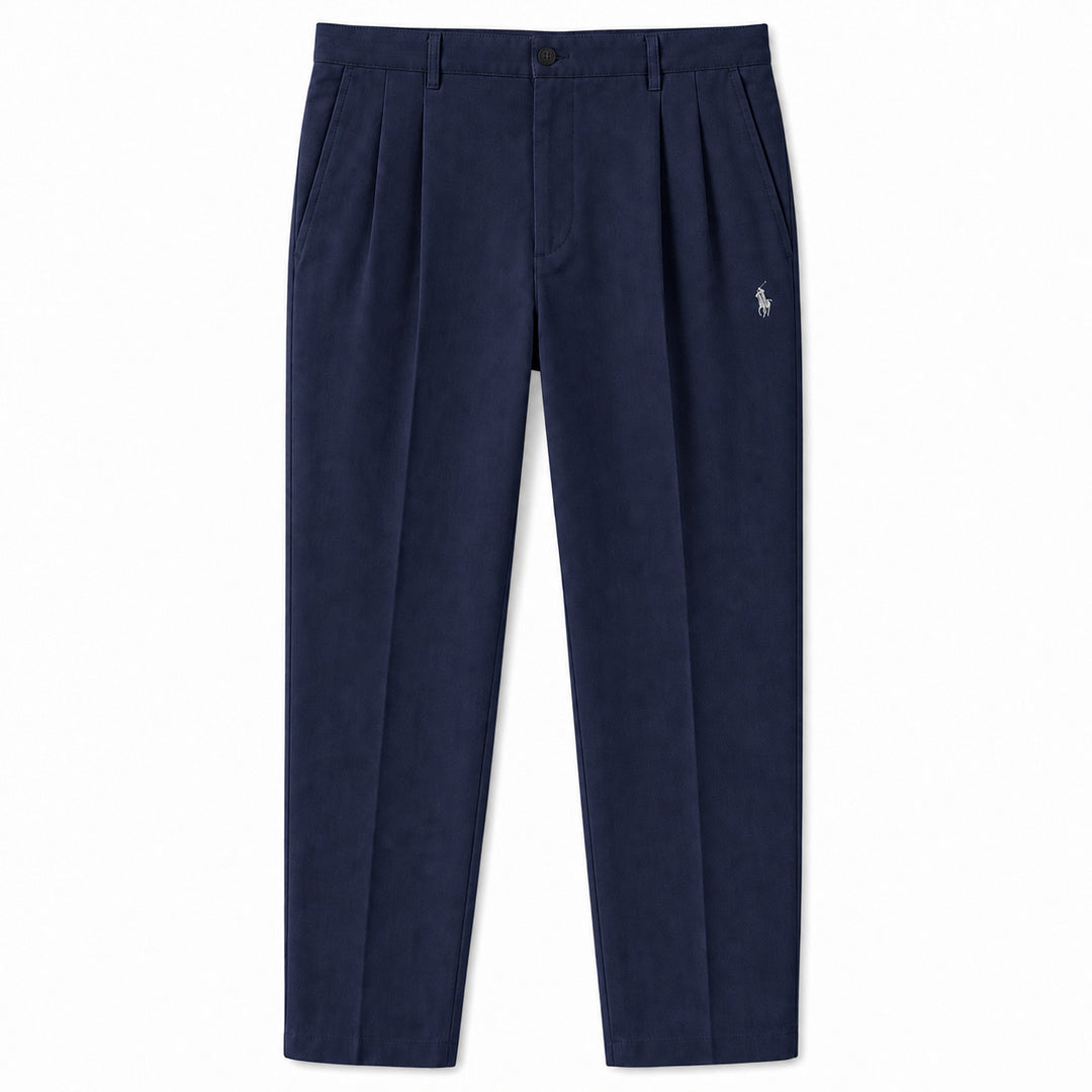 Savile Pleated Tailored Trousers — Dark Blue