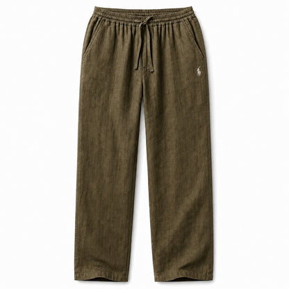 Forte Relaxed Linen Trousers — Dark Khaki