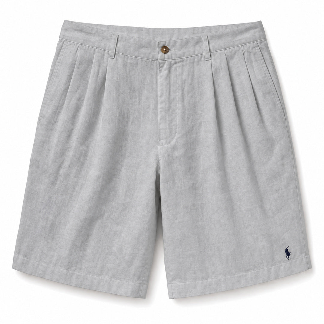 Capri Pleated Linen Shorts — Gray
