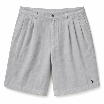 Capri Pleated Linen Shorts — Gray