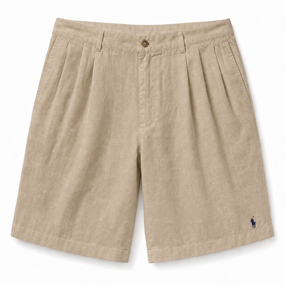 Capri Pleated Linen Shorts — Khaki