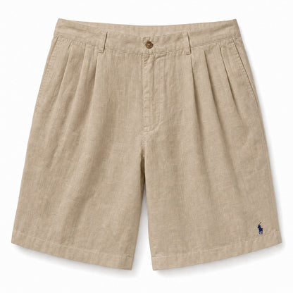 Capri Pleated Linen Shorts — Khaki