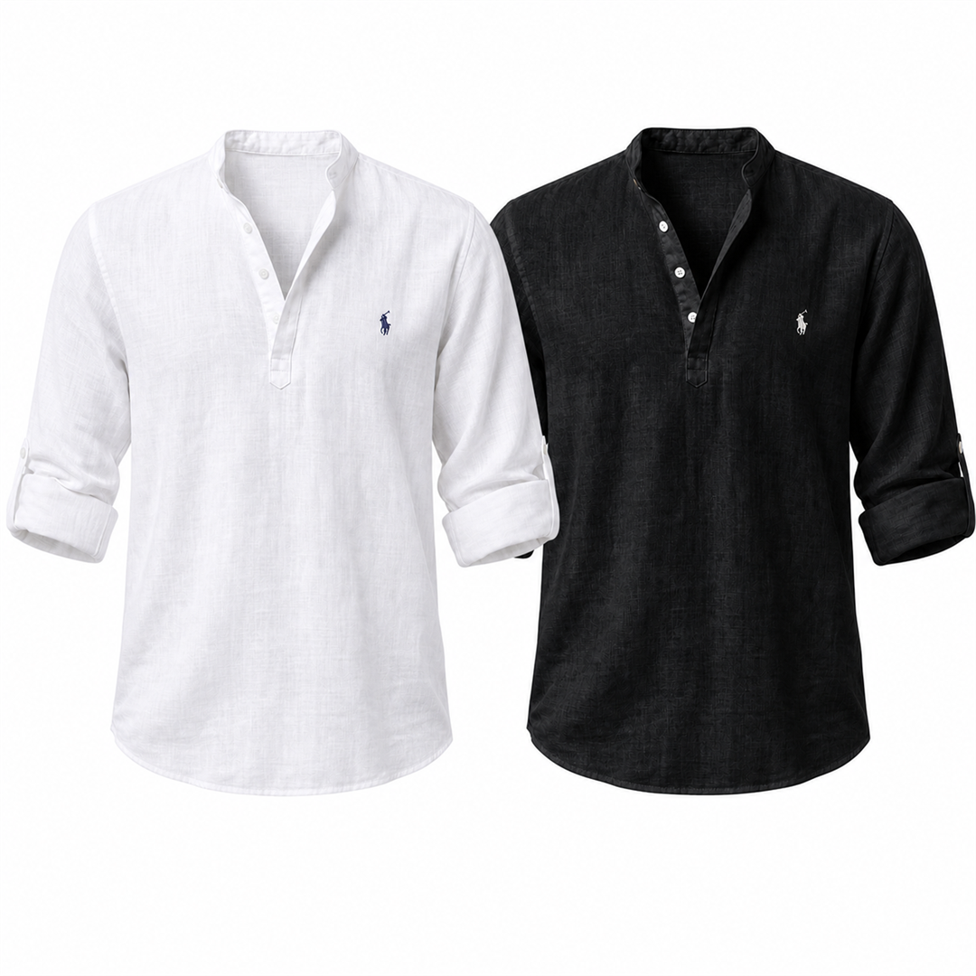 Riviera Heritage Henley Shirt - White and Black two-shirt set