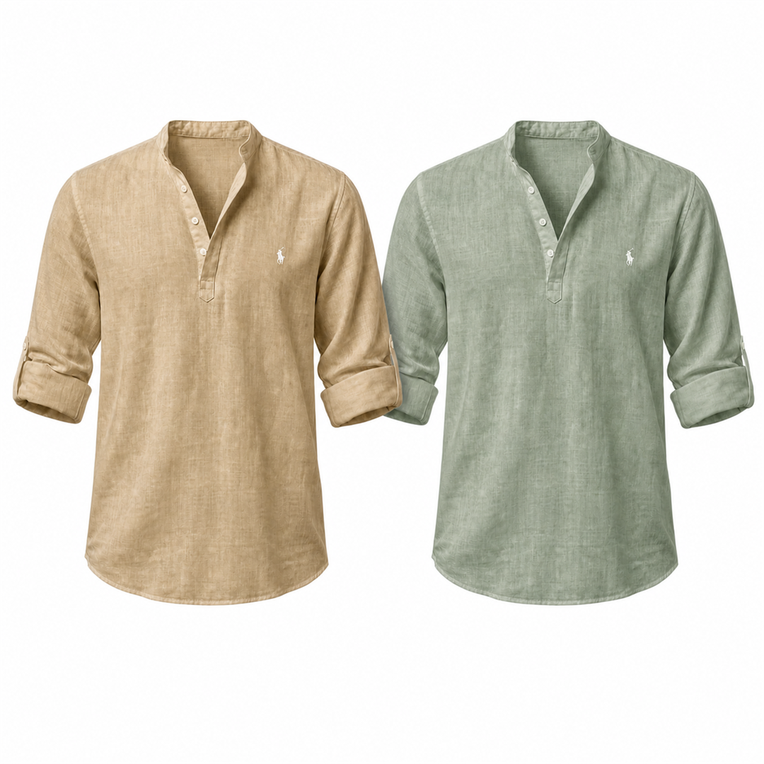 Riviera Heritage Henley Shirt - Khaki and Green two-shirt set