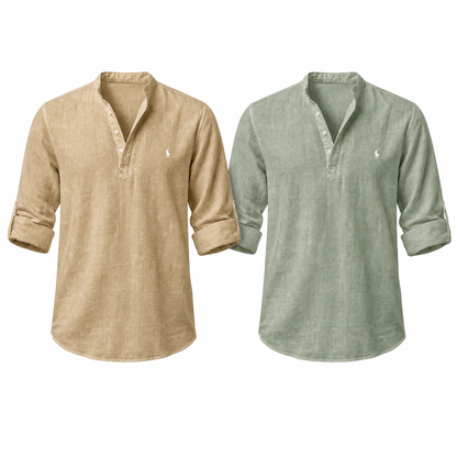 Riviera Heritage Henley Shirt - Khaki and Green two-shirt set