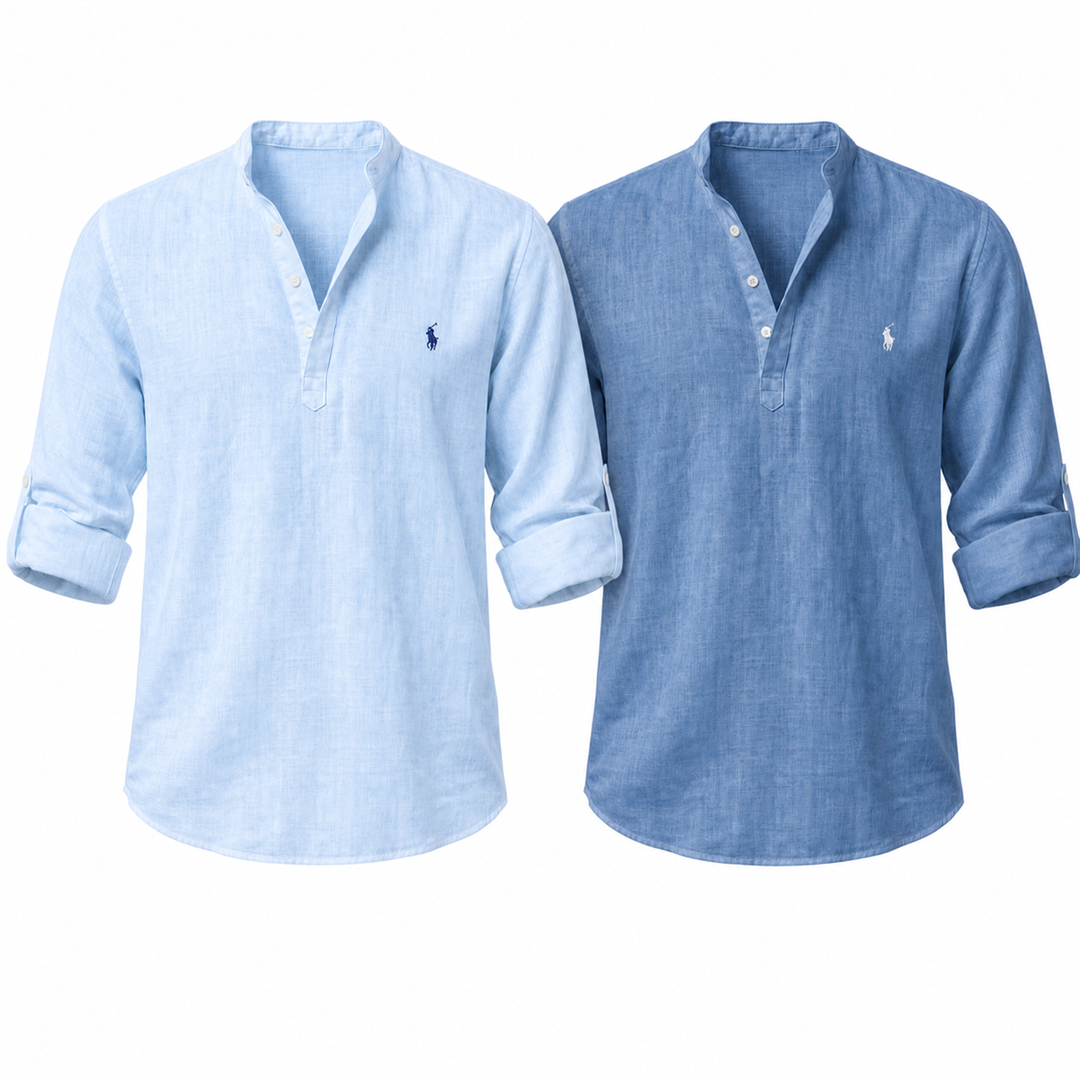 Riviera Heritage Henley Shirt - Light Blue and Denim two-shirt set