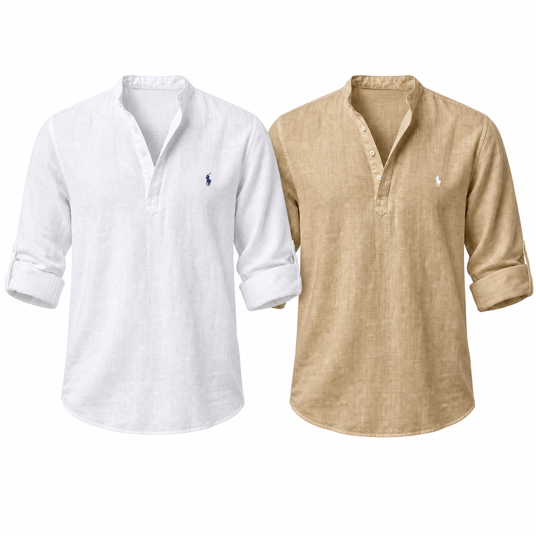 Riviera Heritage Henley Shirt - White and Khaki two-shirt set