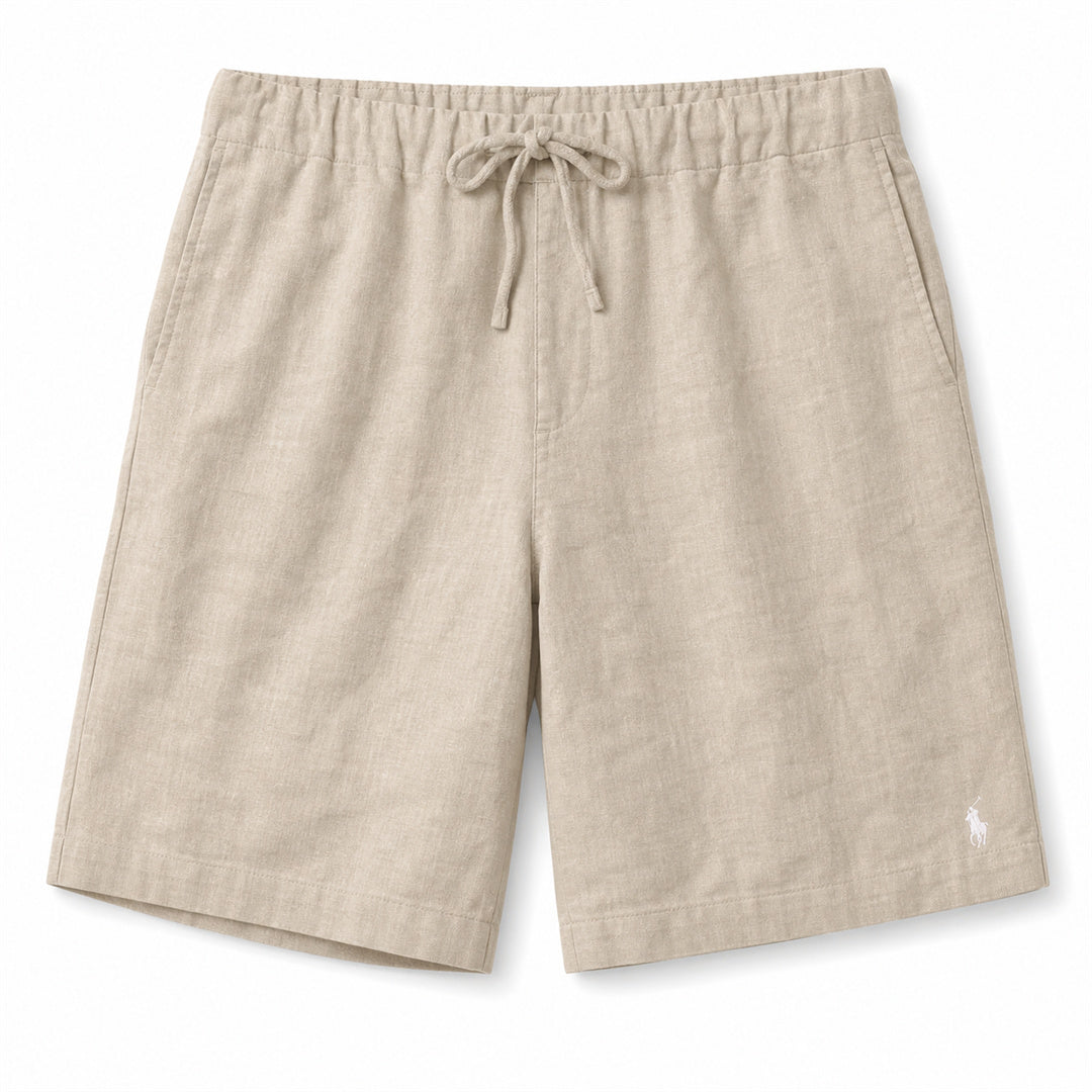 Bellagio Drawstring Linen Shorts — Light Khaki