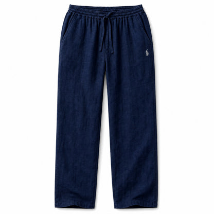 Forte Relaxed Linen Trousers — Navy Blue