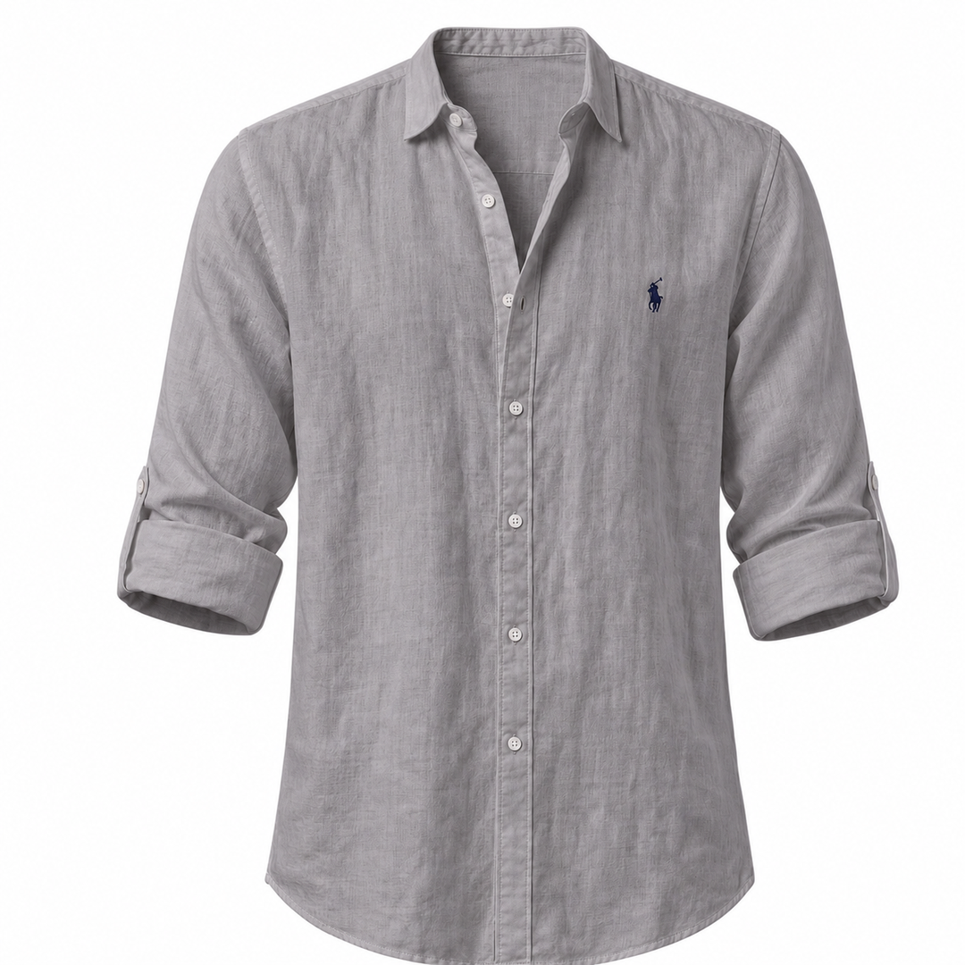Positano Linen Resort Shirt in Grey on a white background
