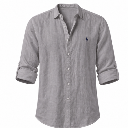 Positano Linen Resort Shirt in Grey on a white background