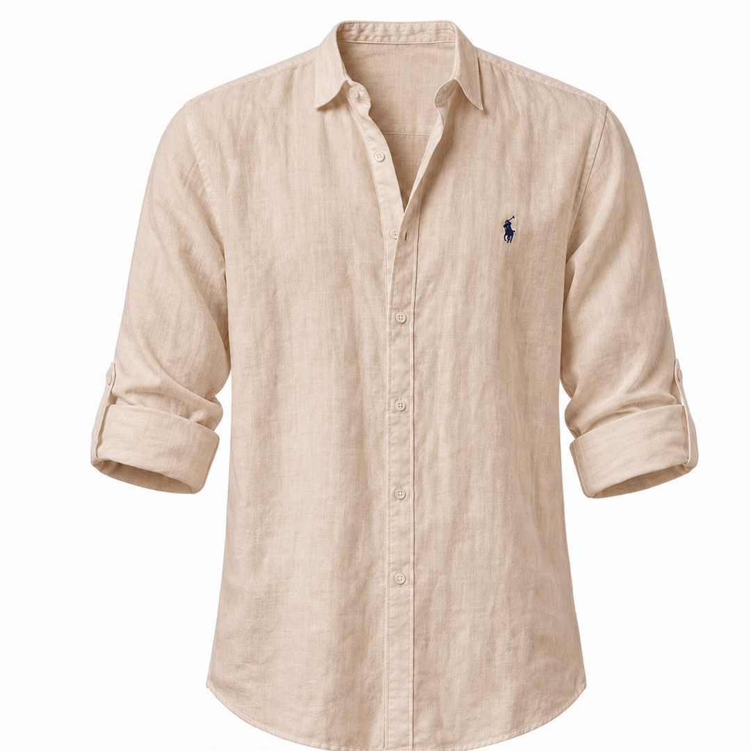 Positano Linen Resort Shirt in Khaki on a white background