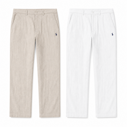 [2-Pack] Verona Straight-Leg Linen Trousers - Beige / White