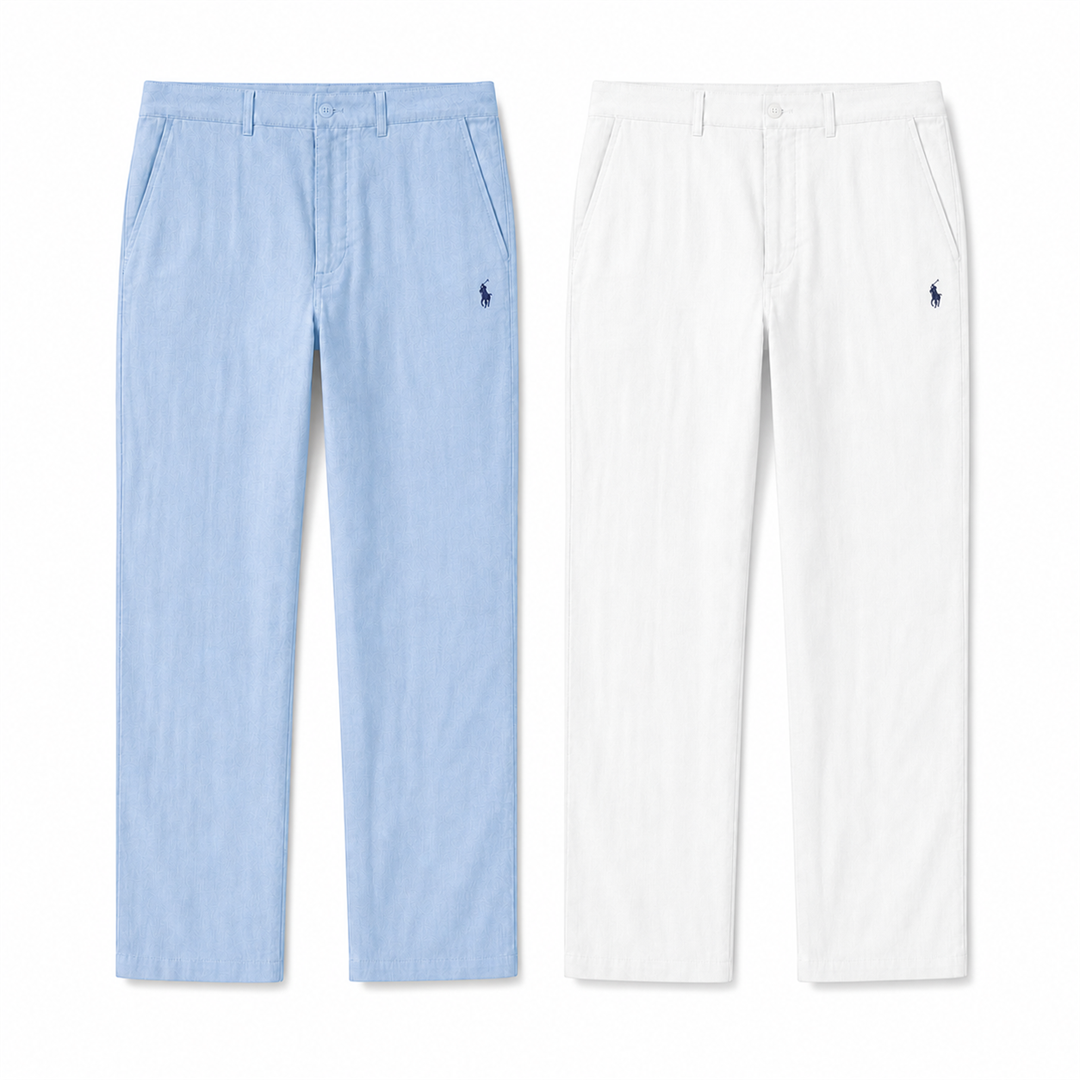 [2-Pack] Verona Straight-Leg Linen Trousers - Light Blue / White