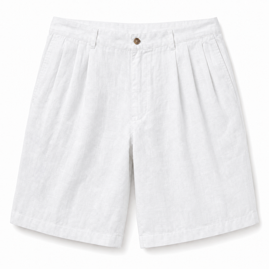 Capri Pleated Linen Shorts White